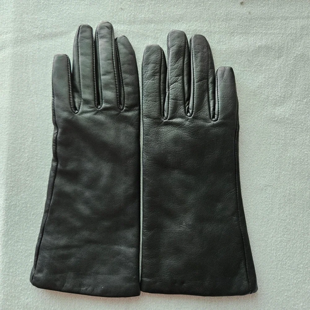Lands' End Black Leather Long Gloves